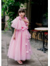 Pink Tulle 3D Flower Appliques Stunning Flower Girl Dress
